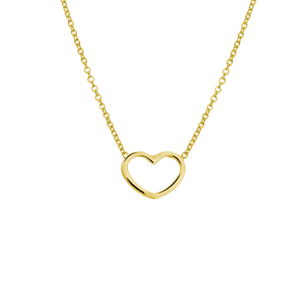 Verguld zilveren collier met een open hartje als hanger in goudkleur.