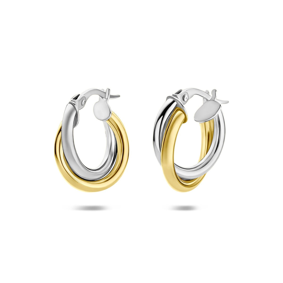 14k Bicolor Geel- en Witgouden Oorringen 4 mm Dames Scharniersluiting