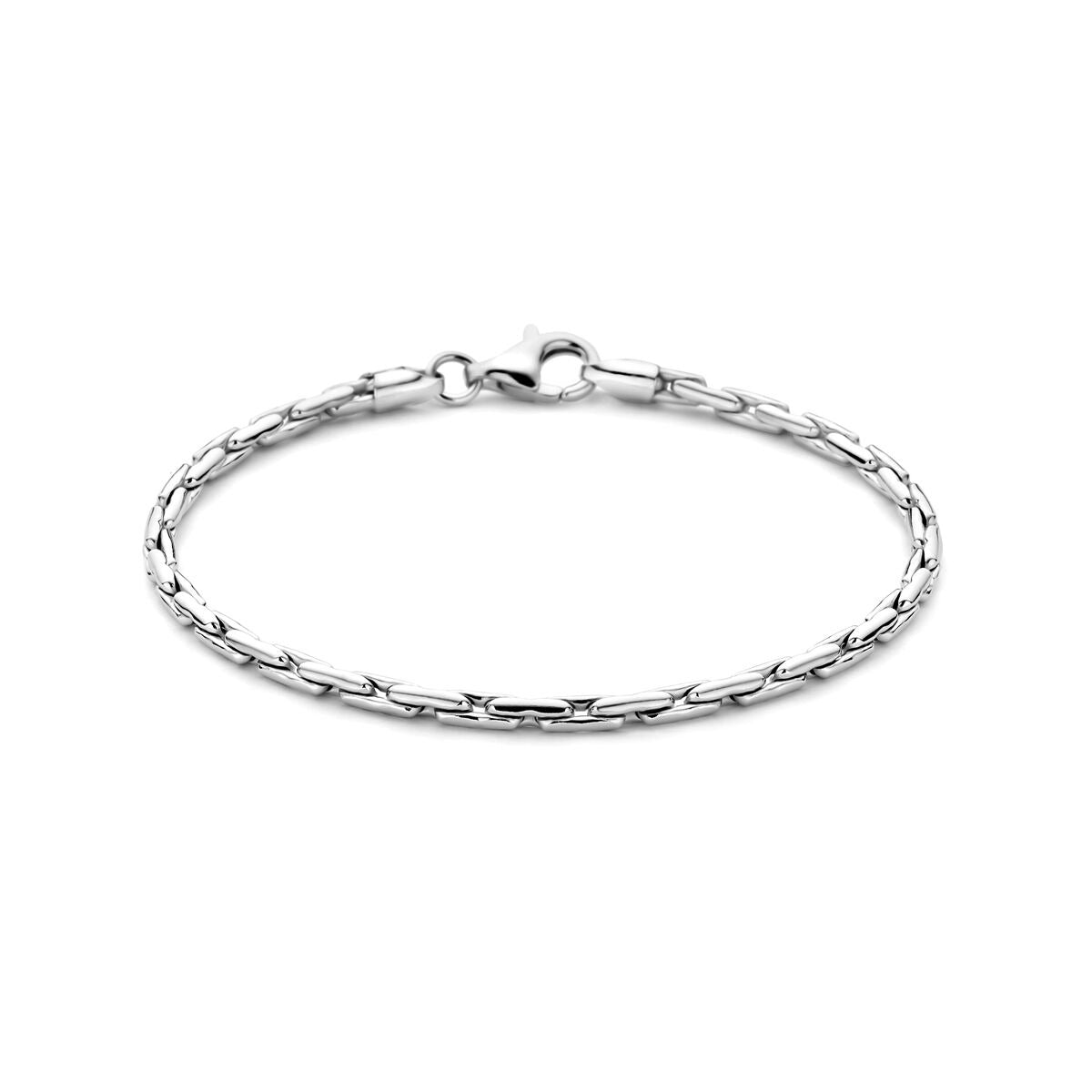 Zilveren gerhodineerde cardano armband met glansfinish en een schakelsluiting.