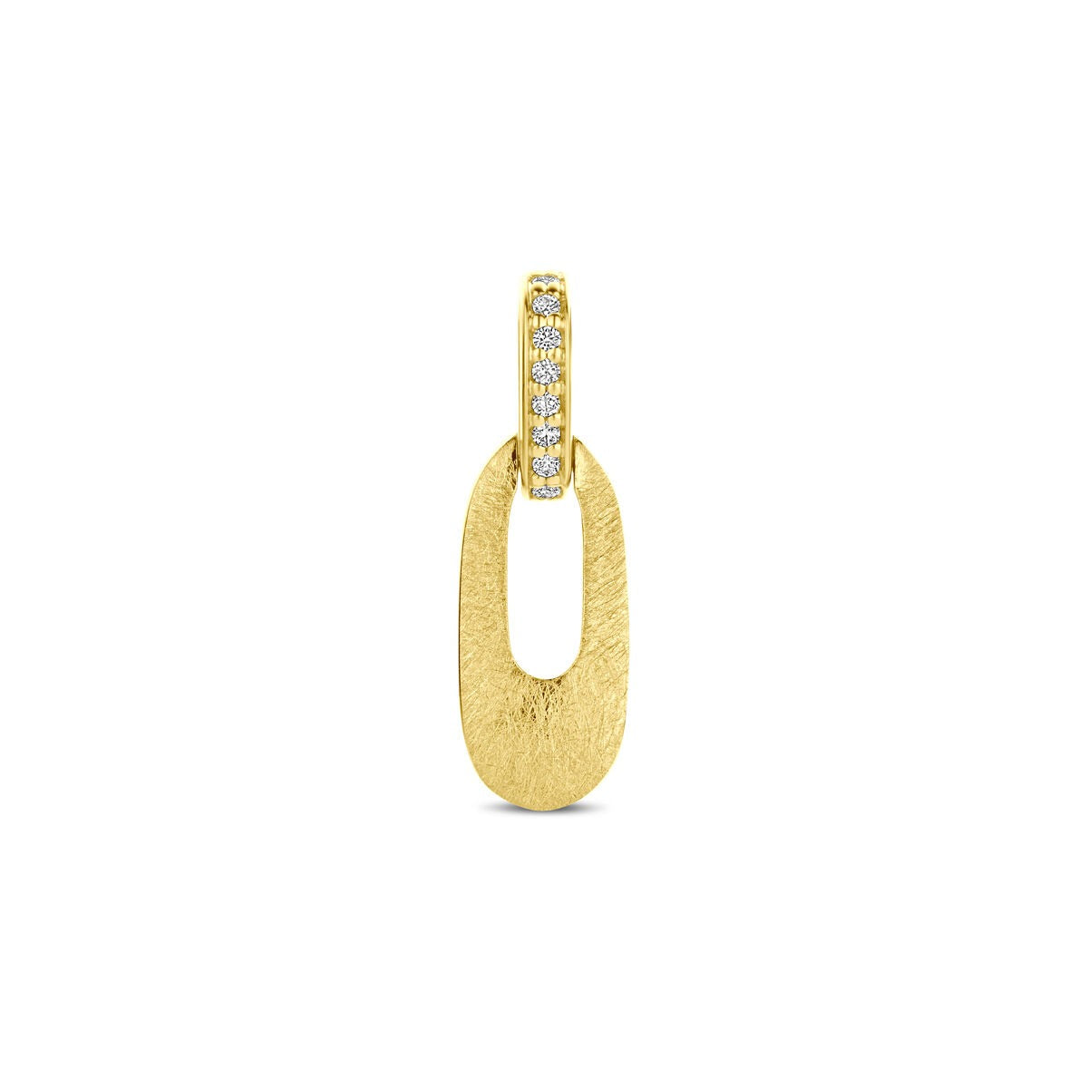 Geelgouden hanger met een matte afwerking en briljant geslepen diamanten, 20 mm lang.