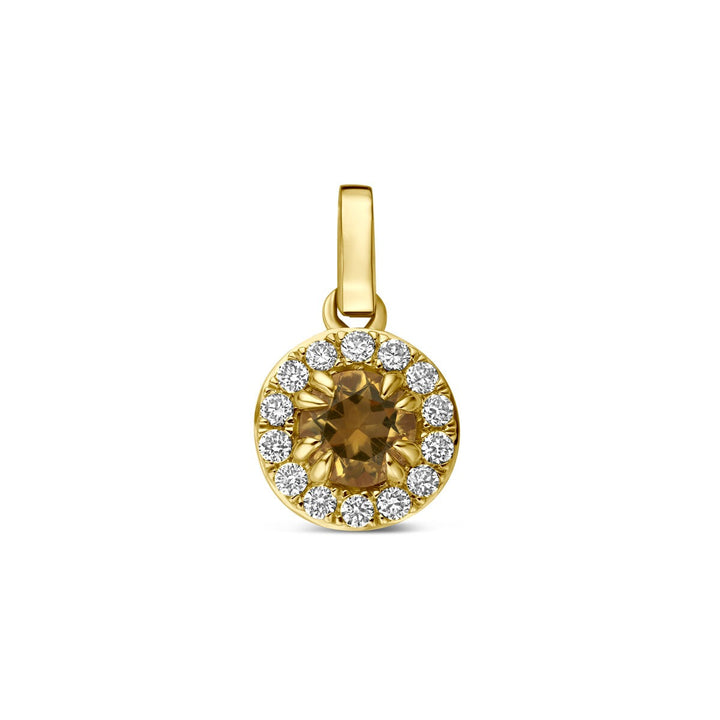 14k Geelgouden hanger met citrien en lab grown diamant