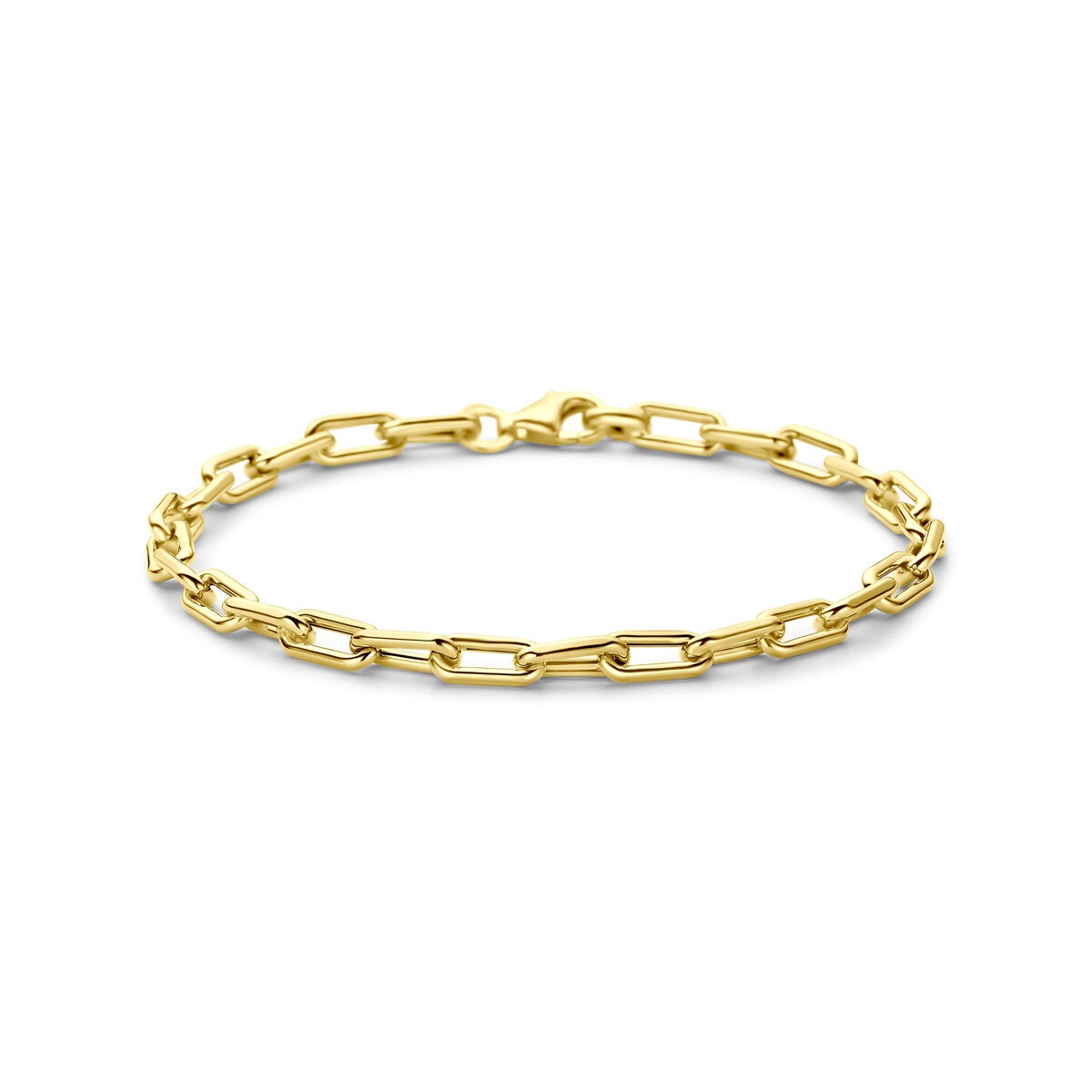 Geelgouden anker armband met schakels in een strakke, moderne vormgeving.