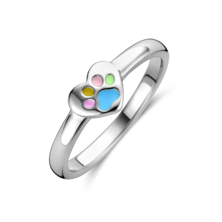 Zilveren kinder ring hartje met hondenpoten – gerhodineerd 925 zilver