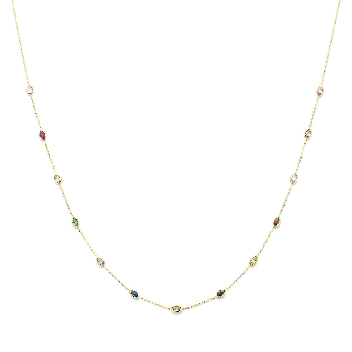 14k Geelgouden collier met gekleurde zirkonia – verstelbaar van 41 tot 45 cm