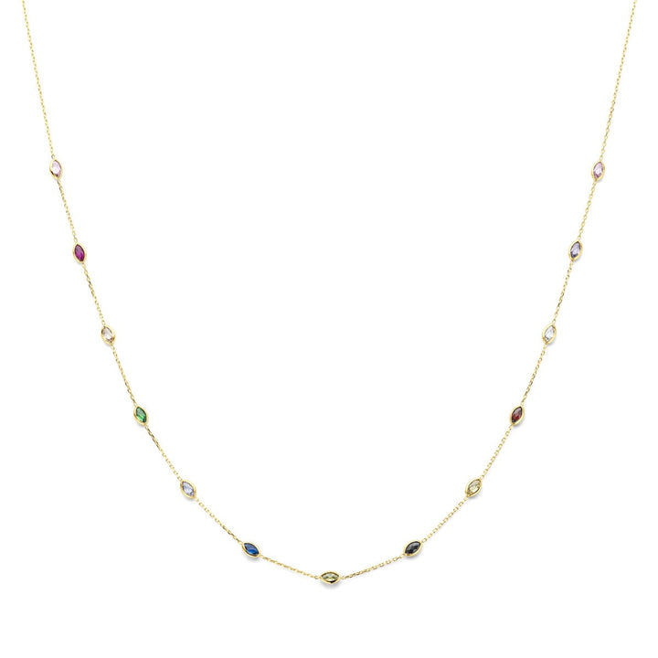 14k Geelgouden collier met gekleurde zirkonia – verstelbaar van 41 tot 45 cm