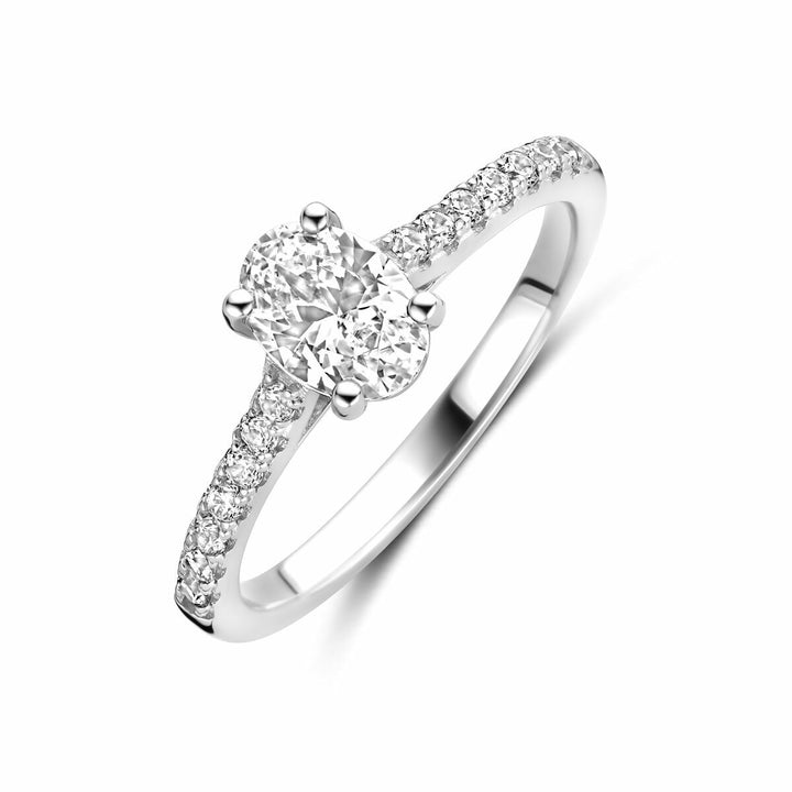 Zilveren damesring met ovale zirkonia – gerhodineerd 925 zilver