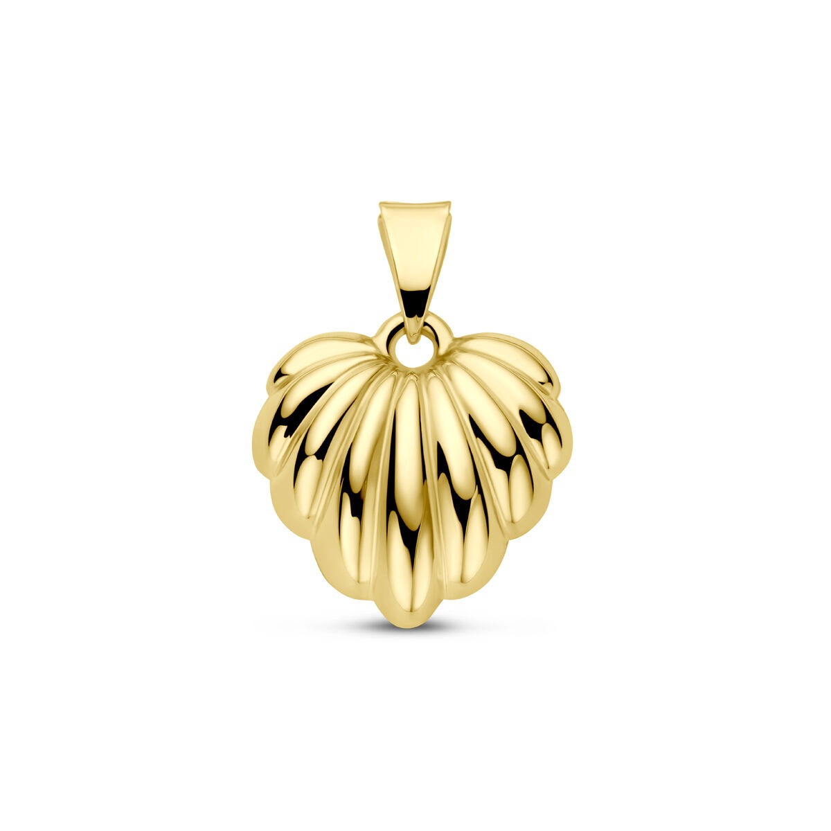 Geelgouden hart hanger met een golvende, gestructureerde afwerking.