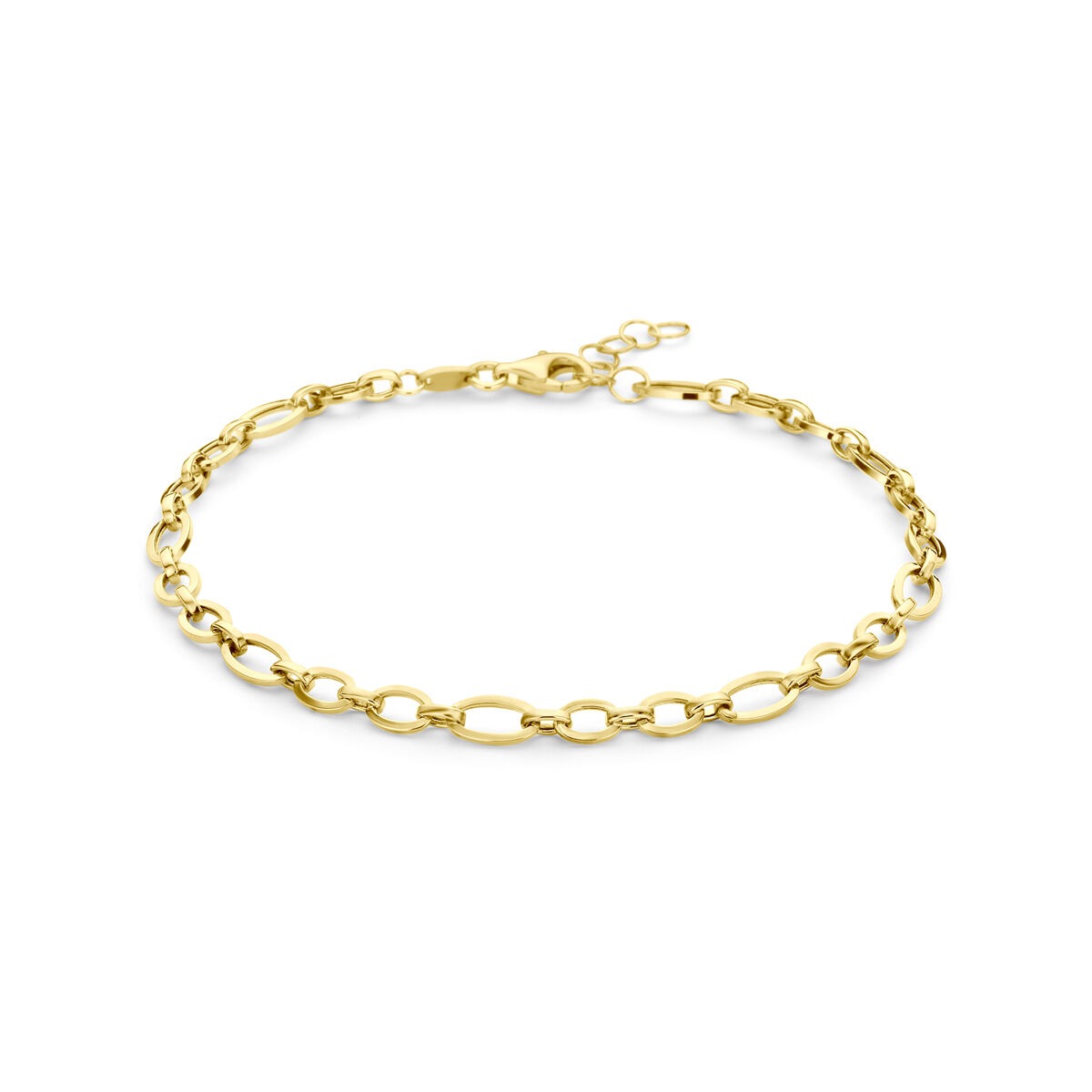 Geelgouden anker armband met schakels in een verfijnde, glanzende afwerking.