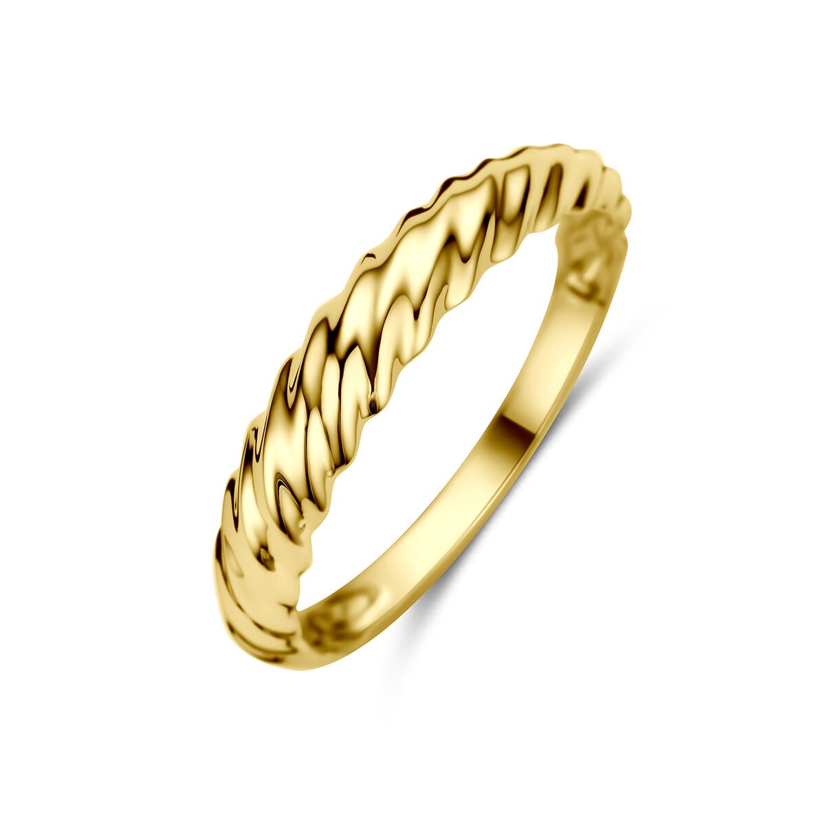 Gedraaide ring van 9k geelgoud met een golvende structuur.