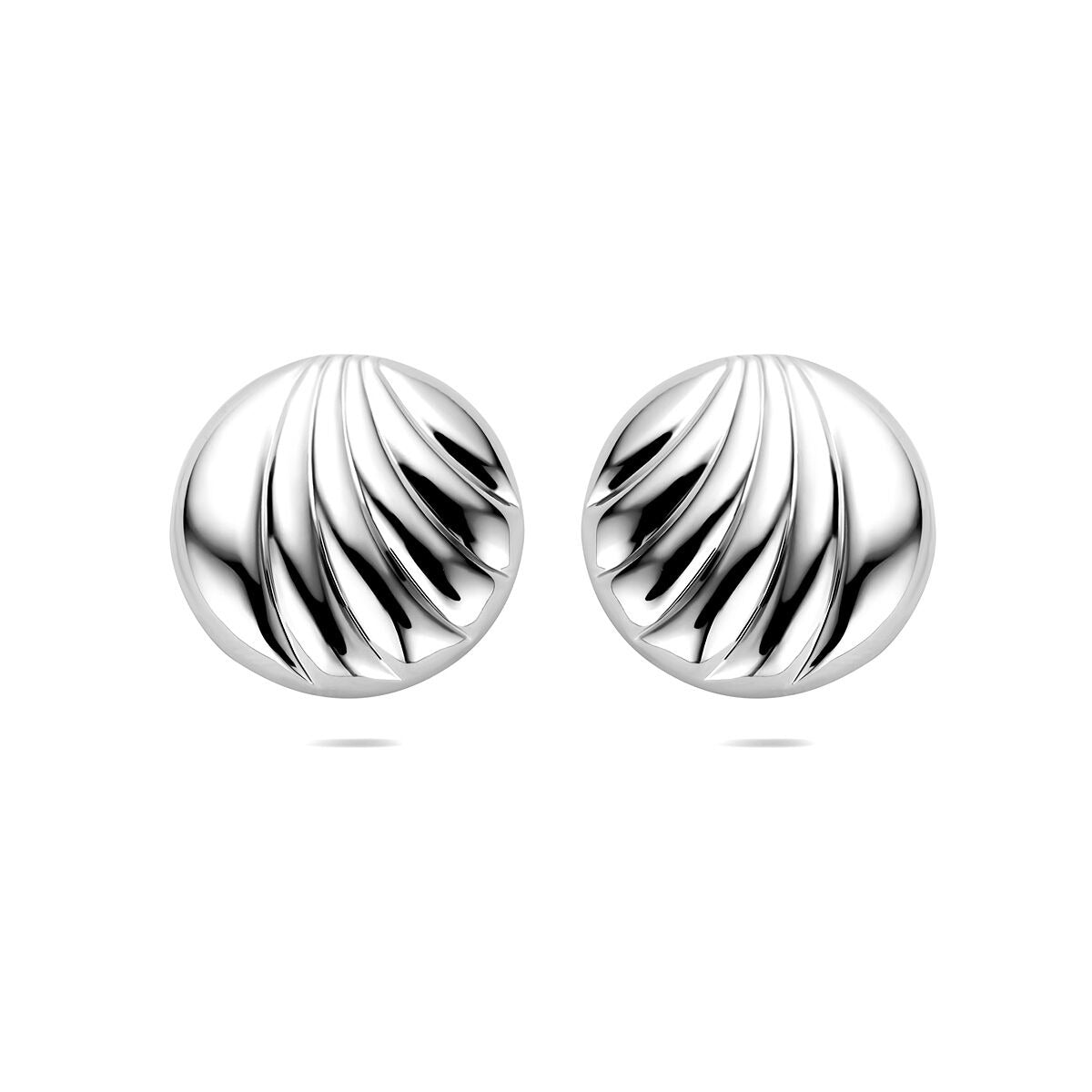 Gerhodineerde zilveren dames oorknoppen met een golvende, gestructureerde afwerking van 18 mm.