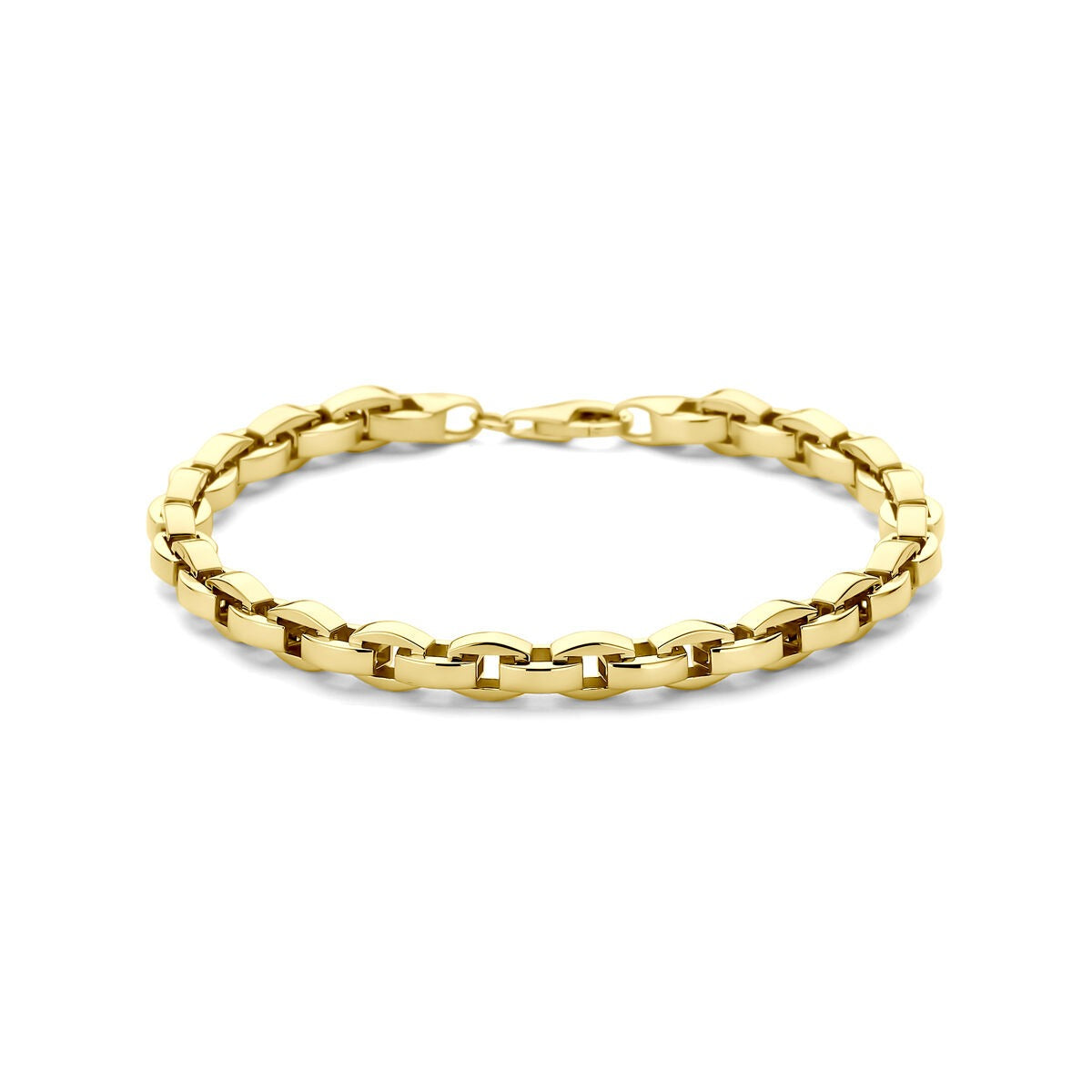 Gouden dames armband van 14k met Venetiaanse schakels, breedte 5,3 mm en lengte 19 cm.