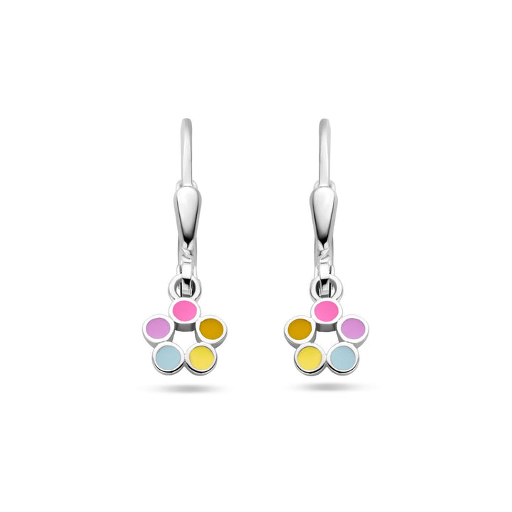 Zilveren oorhangers bloem – gerhodineerd met kleurrijk emaille