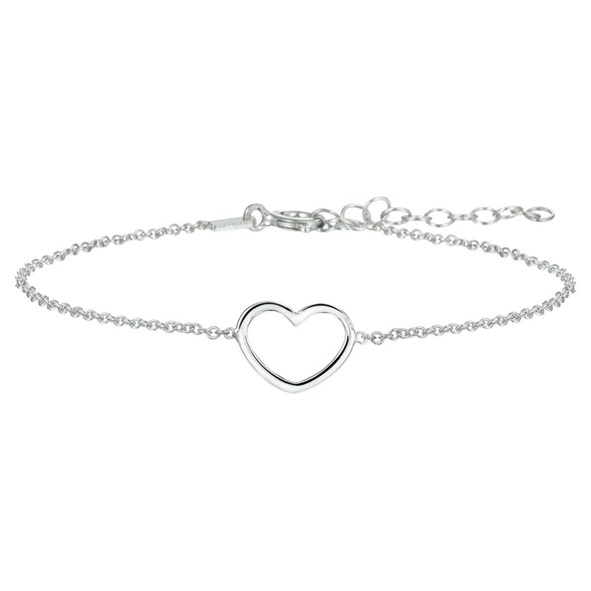 Zilveren armband van gerhodineerd 925 zilver met een open hartje als opvallend detail.