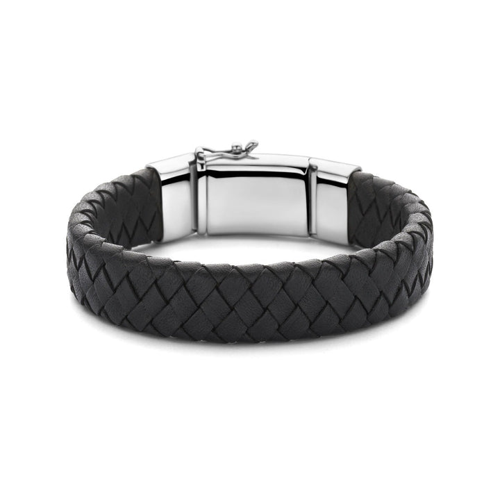 Leren Heren Armband Zwart met Gerhodineerd Zilver – 21 cm
