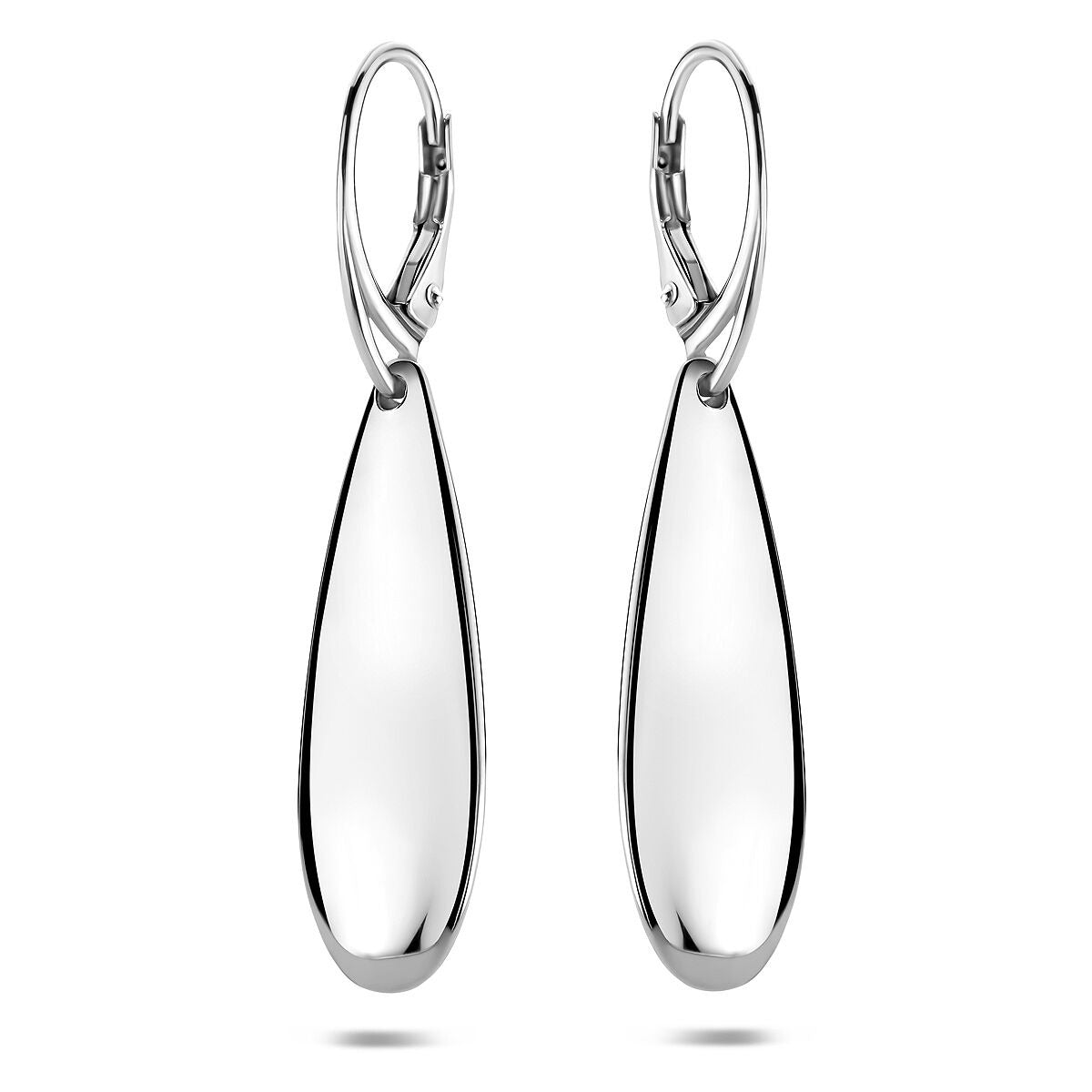 Zilveren druppelvormige oorhangers met een glanzende afwerking van 48 mm.