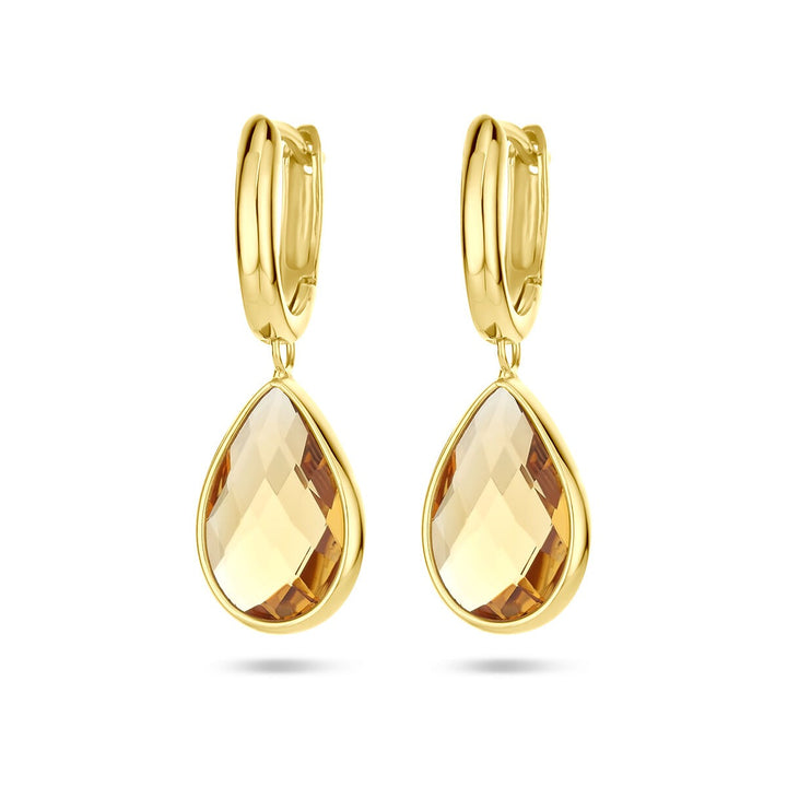 Gouden oorhangers met citrien – 14k, druppelvormig