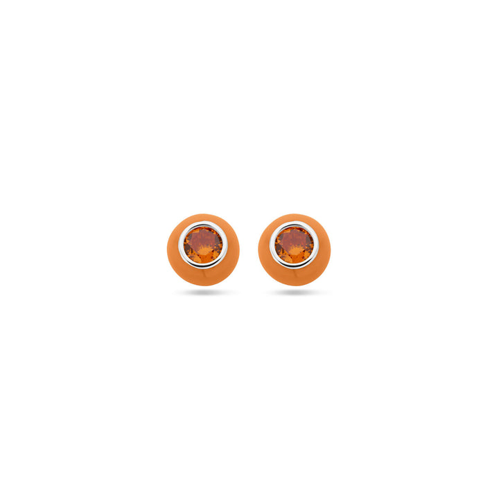 ear studs orange enamel and zirconia silver rhodium plated