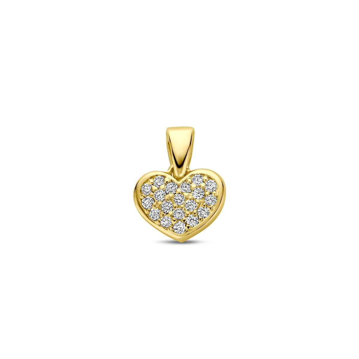 Geelgouden hart hanger bezet met lab grown diamanten in een sprankelende setting.