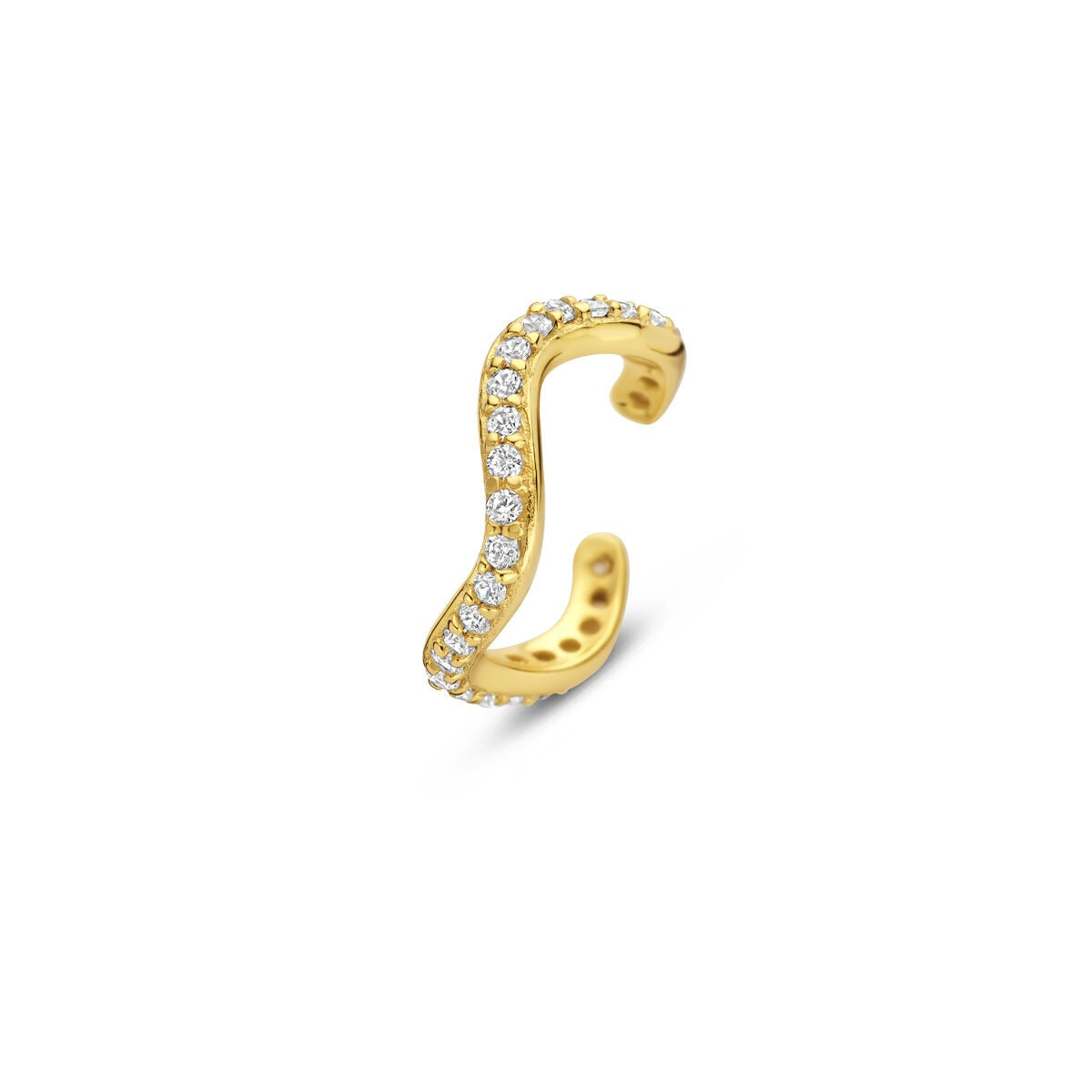 Verguld zilveren ear cuff in golvende vorm met zirkonia-steentjes voor subtiele sparkle.