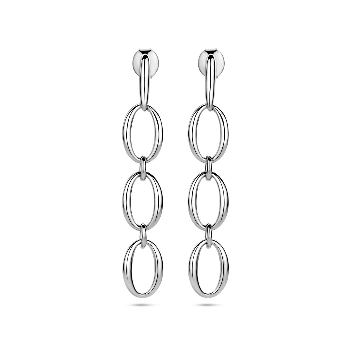 Gerhodineerde zilveren oorhangers met een lengte van 45 mm en een schakeldesign.