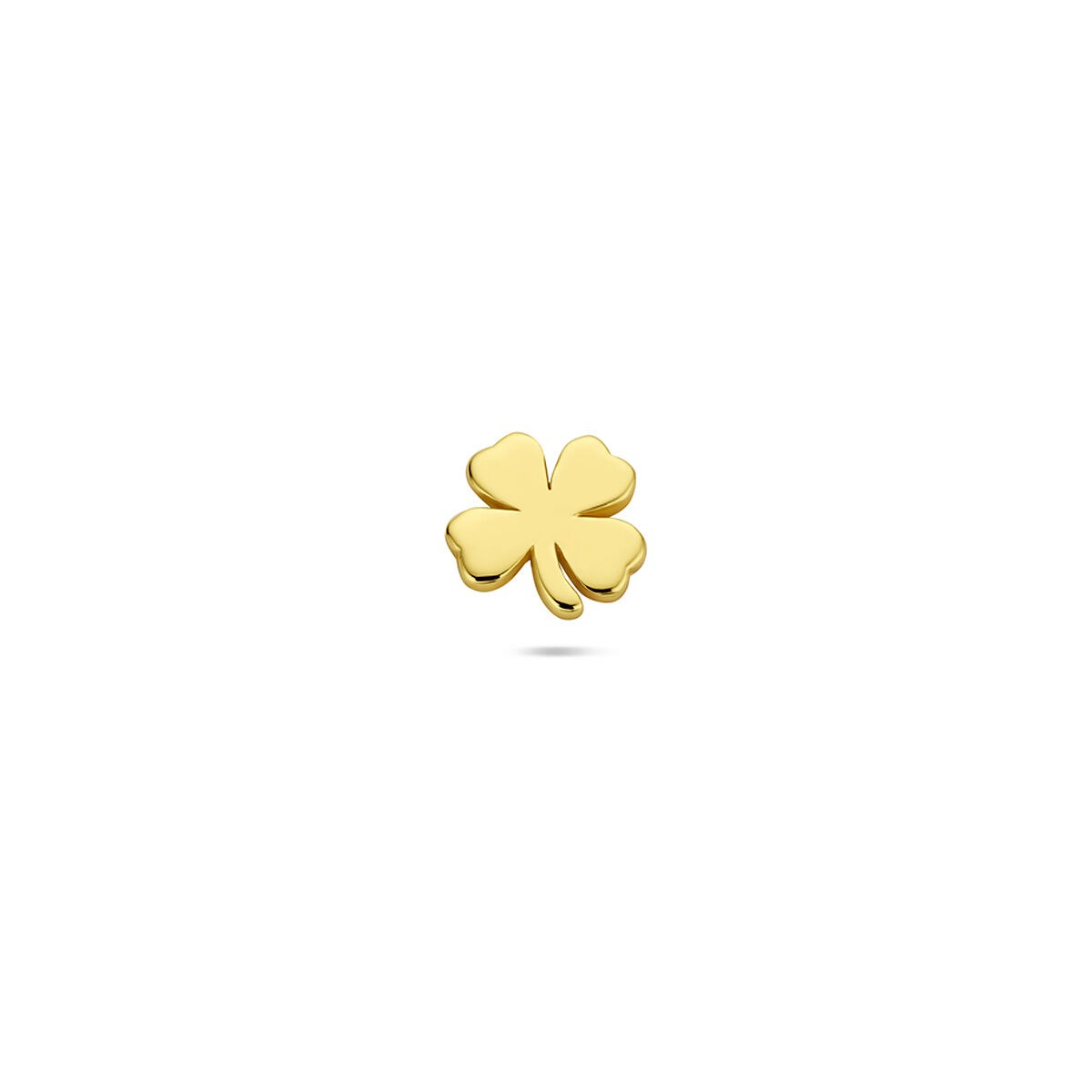 Verguld zilveren flat back piercing in de vorm van een klavertje met vier blaadjes.