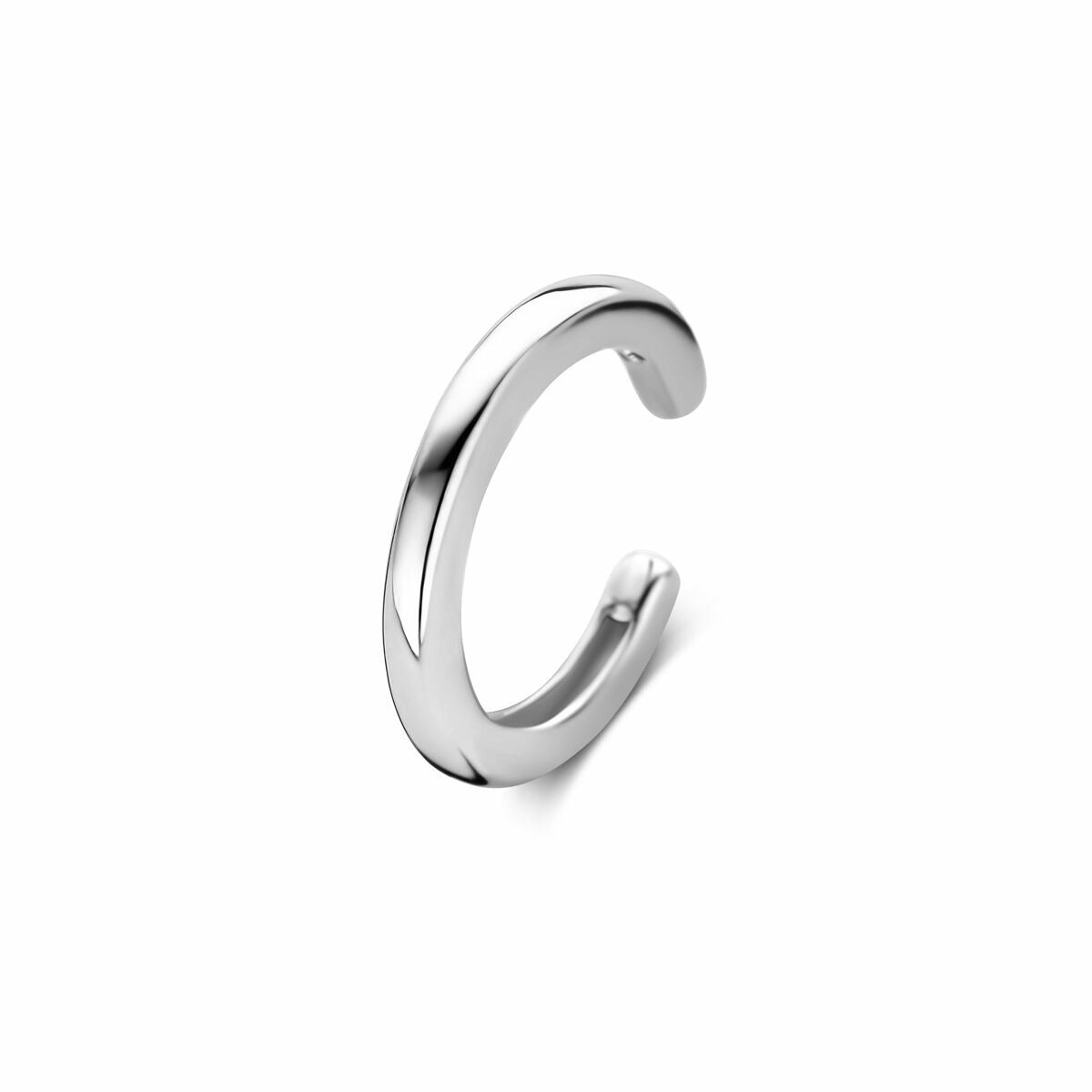 Gerhodineerde 925 zilveren earcuff met een strakke, minimalistische vorm en een glanzende afwerking.