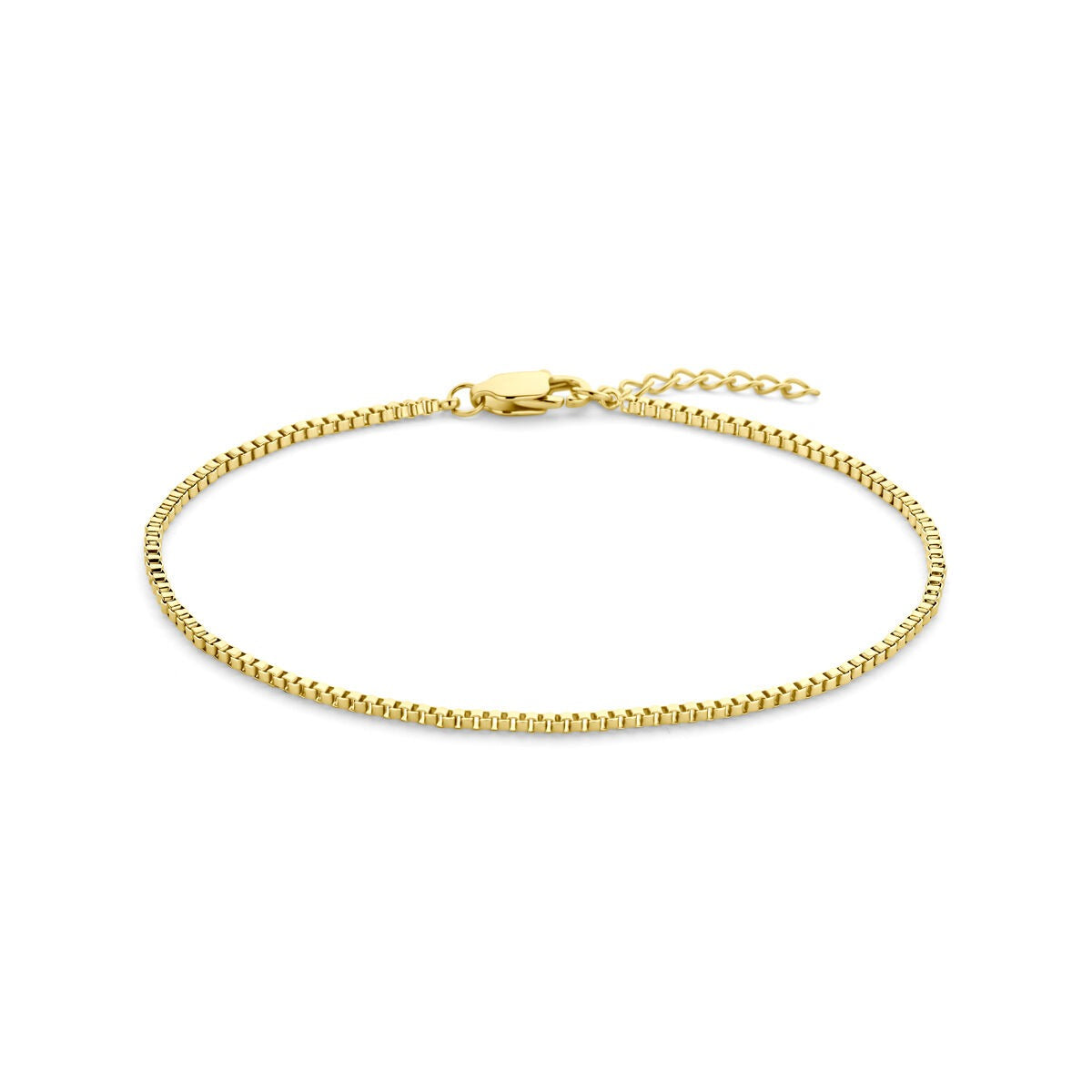 Goudkleurige Venetiaanse armband van staal met een dikte van 1.5 mm en een sluiting met verlengketting.