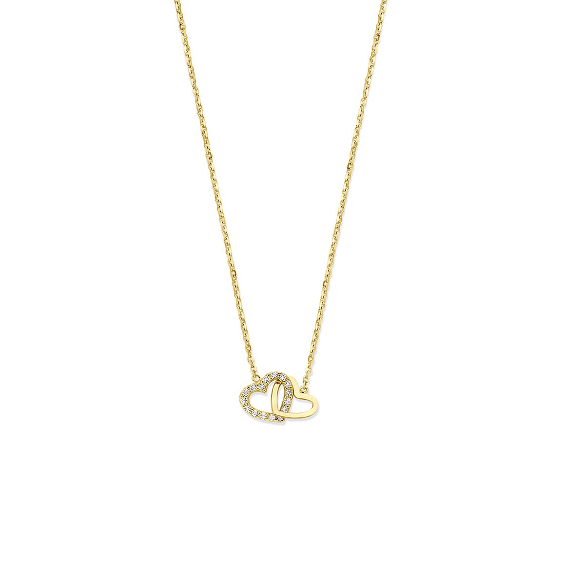 14k Geelgouden collier met hartje en zirkonia