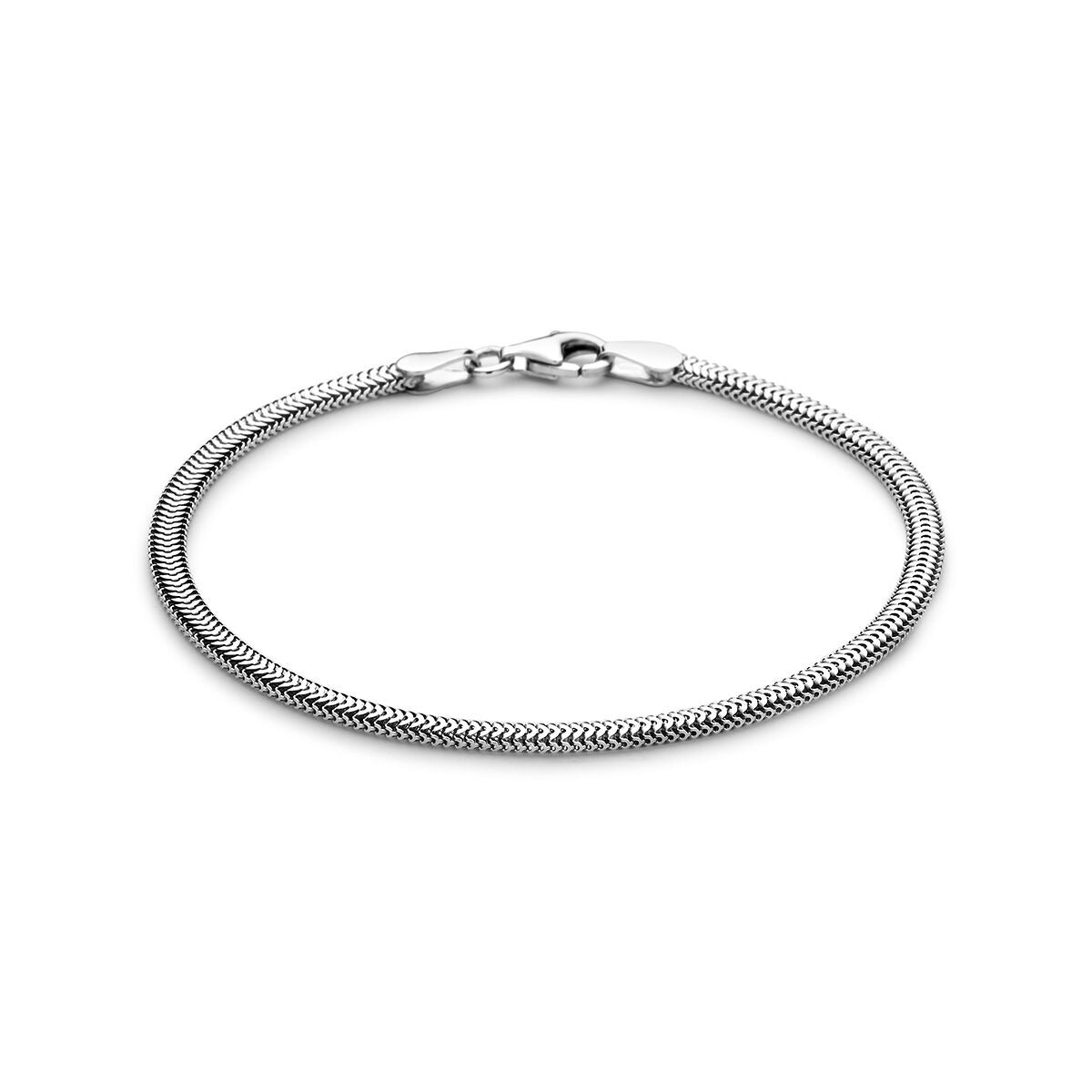 Gerhodineerde 925 zilveren slangenarmband met een gladde, flexibele structuur en een stevige sluiting.