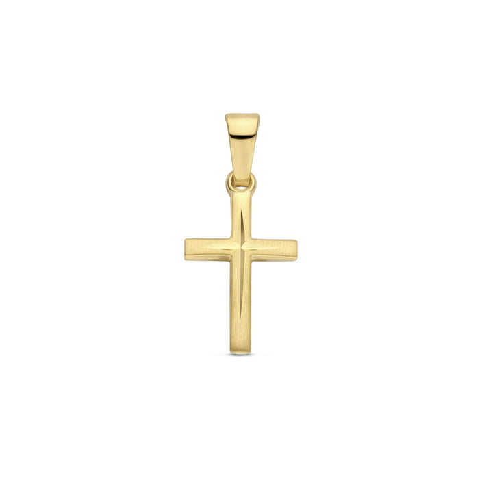 14k geelgouden kruis hanger – mat en gediamanteerd afgewerkt