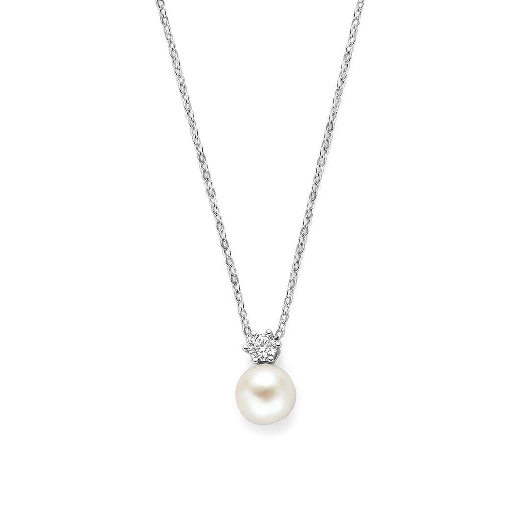 Gerhodineerd 925 zilveren collier met parel en zirkonia