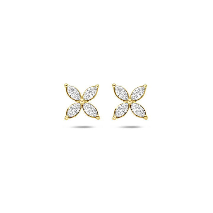 14k Geelgouden oorknoppen met lab grown diamant bloem