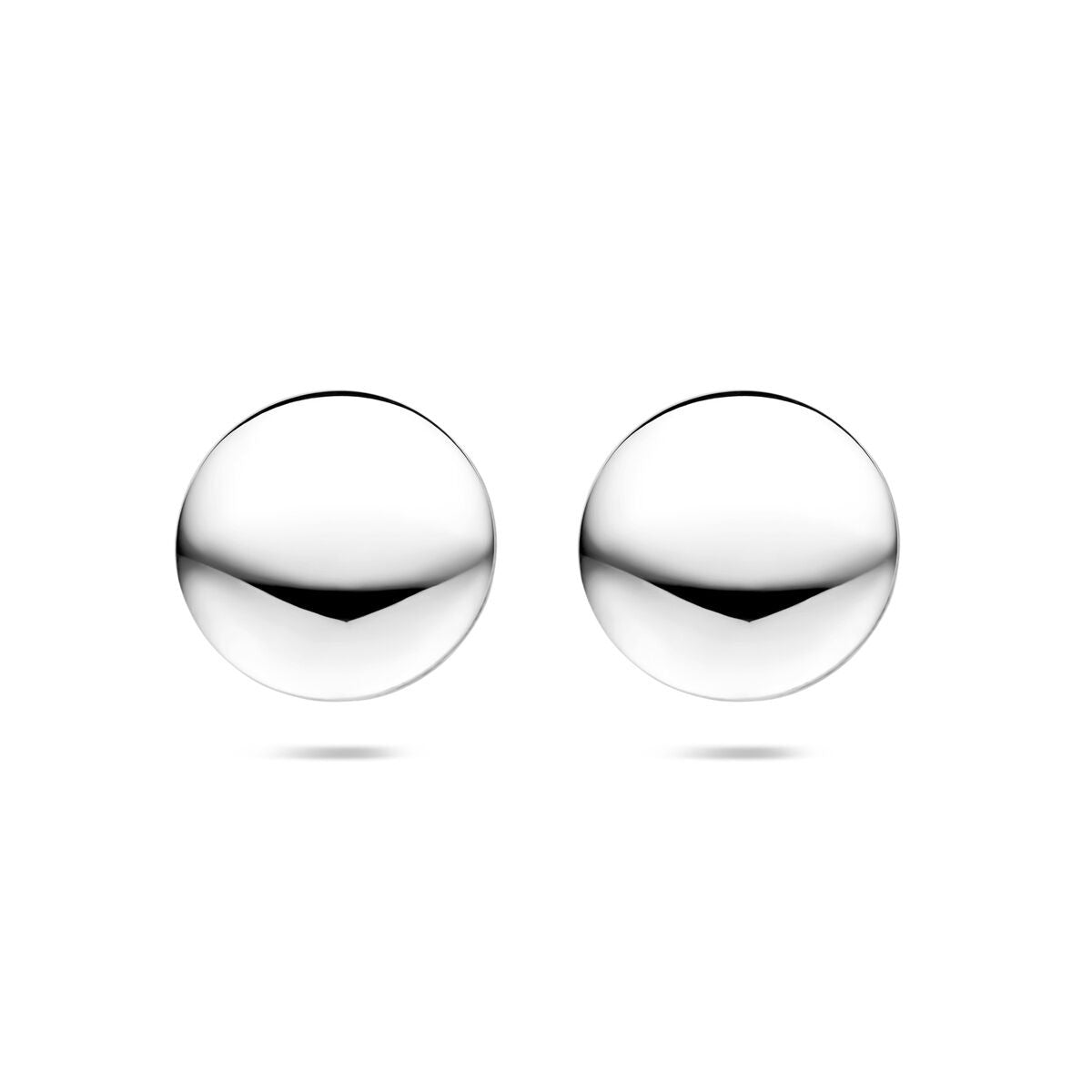 Ronde zilveren oorknoppen van gerhodineerd 925 zilver met een glanzende afwerking.