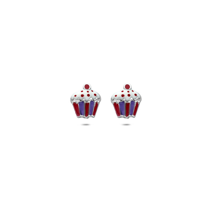 Zilveren oorknopjes cupcake – gerhodineerd kindersieraad 7,5 mm
