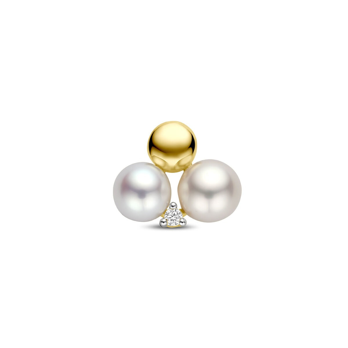 Gouden hanger met een parel en een diamant, 14k, 0.02ct, met een diameter van 11 mm.