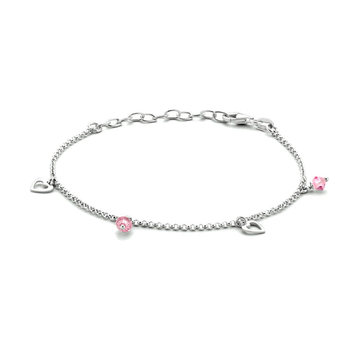 Zilveren kinder enkelbandje met roze steen – gerhodineerd 925 zilver