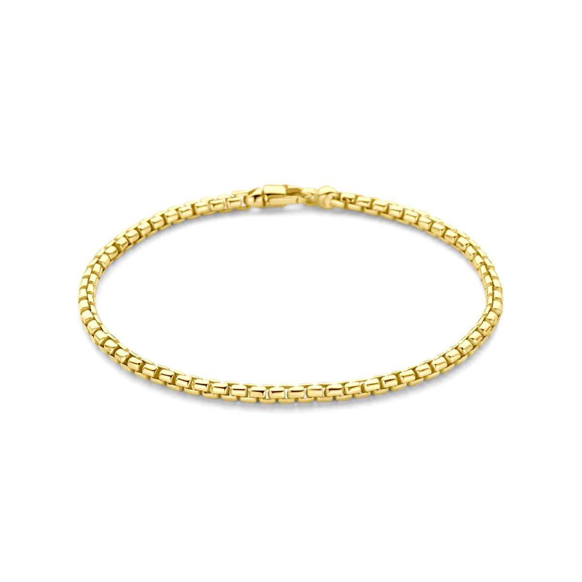 Gouden armband van 14k goud op zilver met een schakelontwerp, 19 cm lang.
