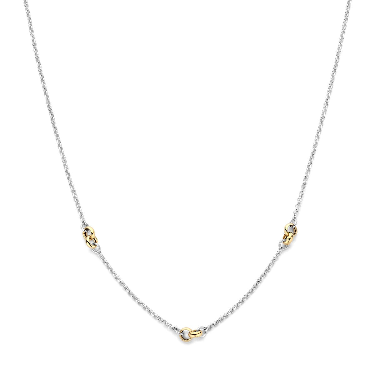 Verguld 925 zilveren ankercollier met een fijne schakel en drie gouden accenten.