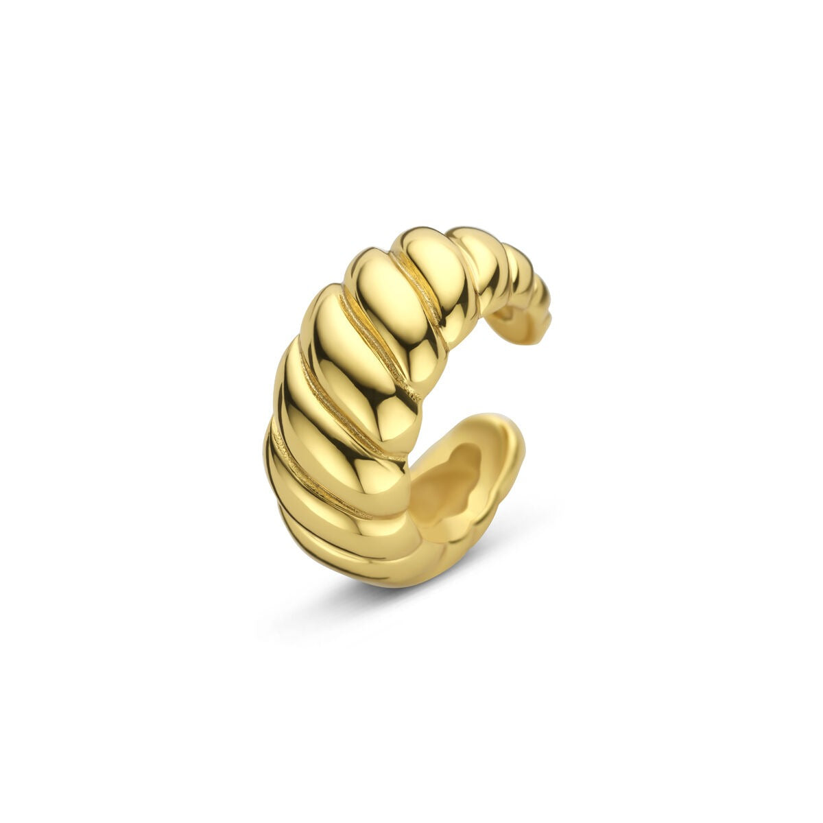 Verguld zilveren ear cuff met een golvende, moderne vormgeving.