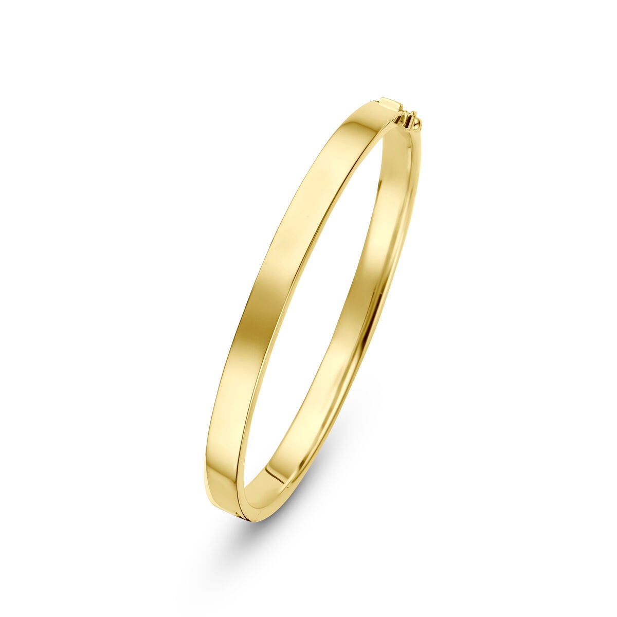 Geelgouden bangle van 14k met een breedte van 6 mm, eenvoudig en strak van ontwerp.