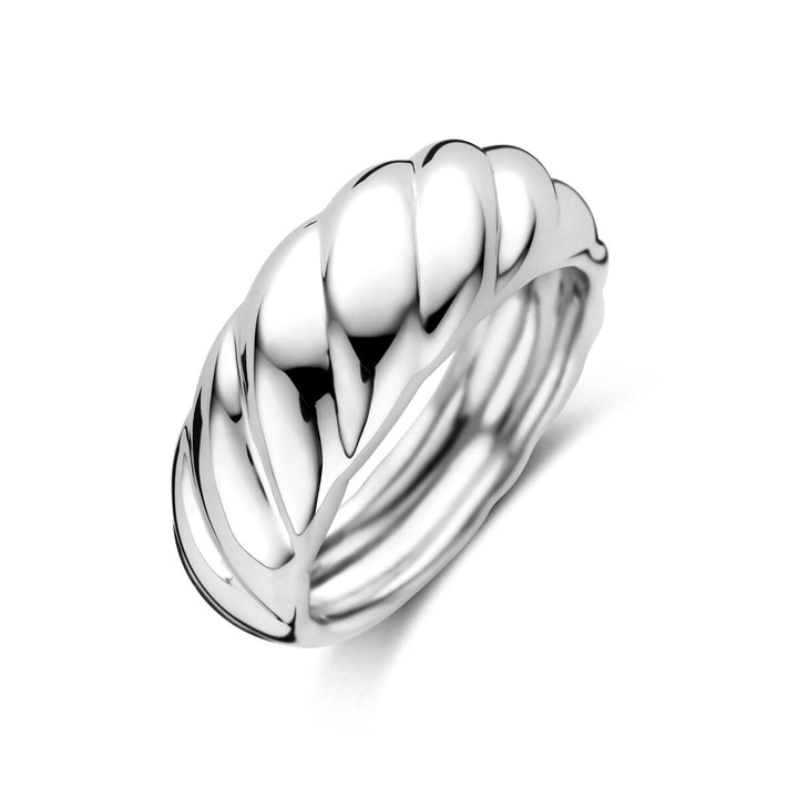 Zilveren dames ring – Gerhodineerd 925 zilver, gedraaid design, 8,5 mm breed