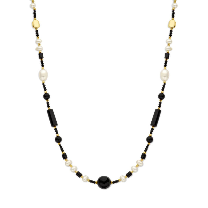 necklace pearl and onyx 48 + 3 cm 3 micron silver gold plated (yellow)