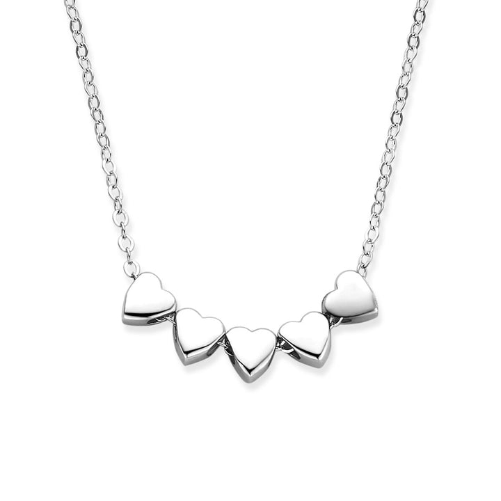 Gerhodineerd 925 zilveren collier met 5 hartjes