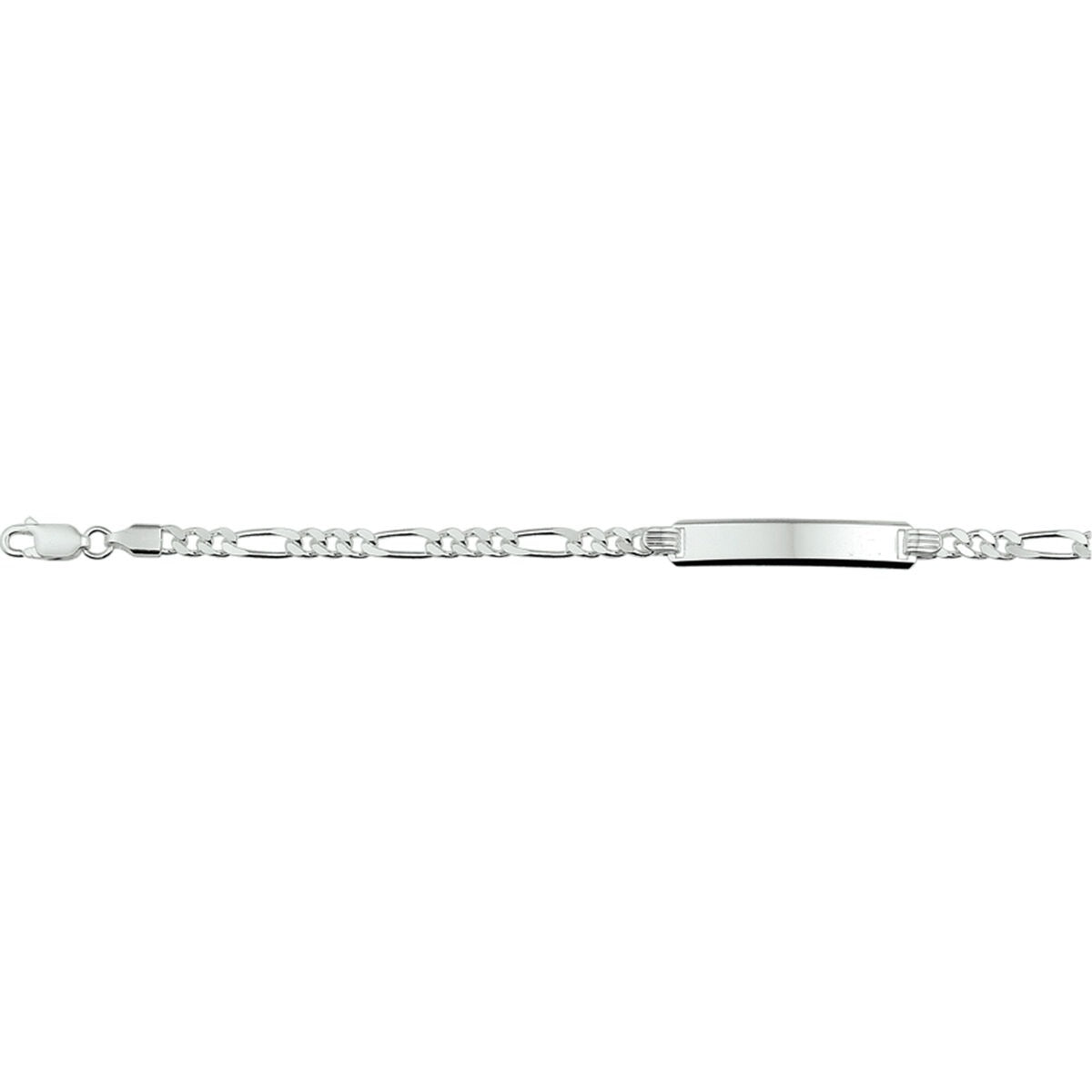 Zilveren graveerarmband met figaro schakel en een gladde, rechte plaat.