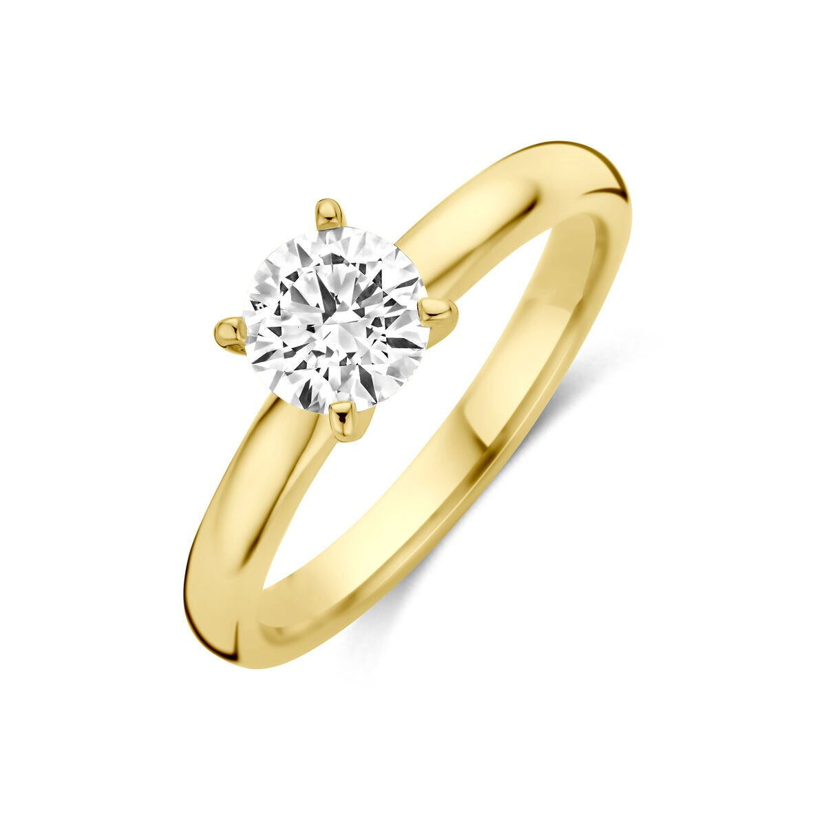 Geelgouden ring met een ronde lab grown diamant van 0.75 ct in een klassieke zetting.