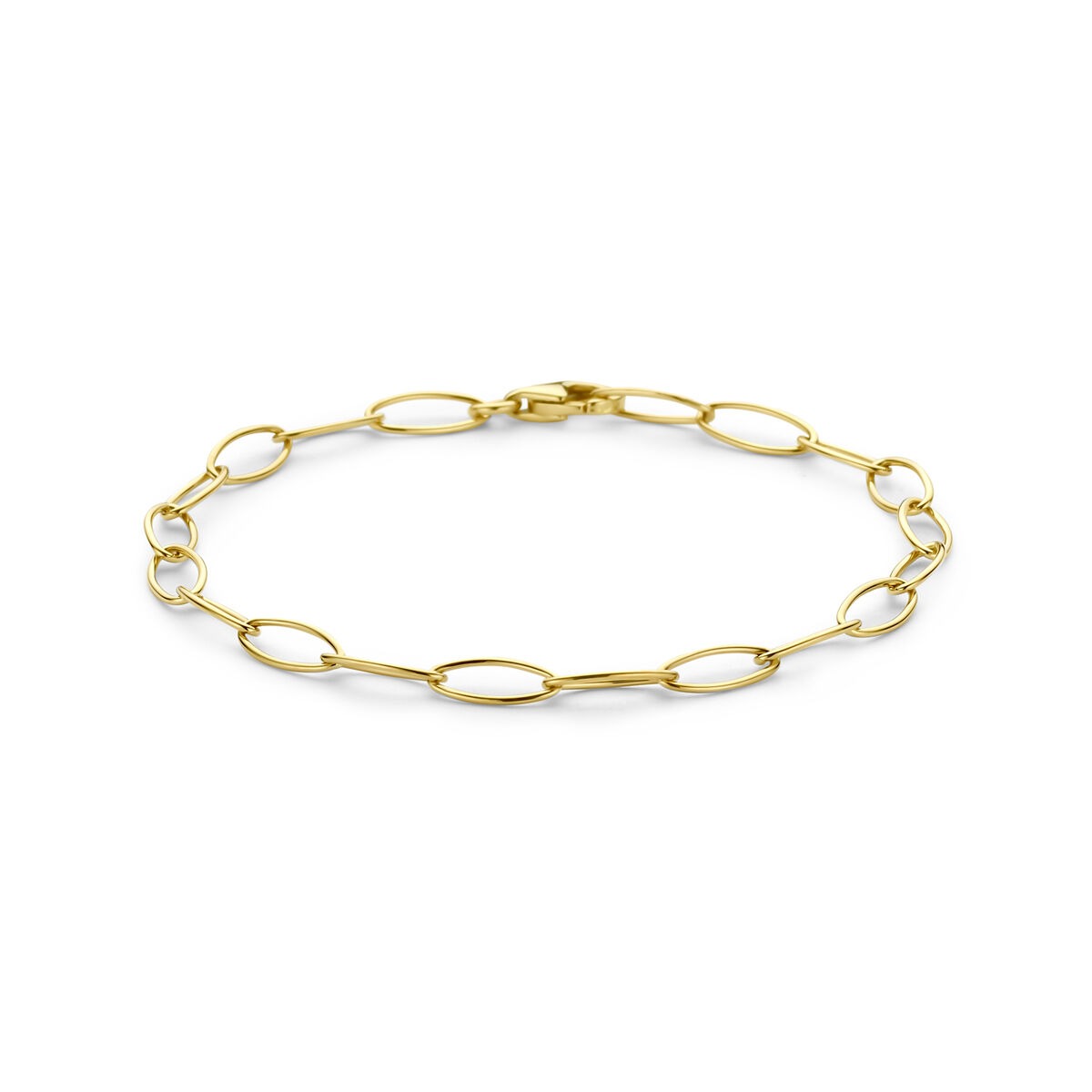Geelgouden schakelarmband met ankerdesign en ovale schakels.