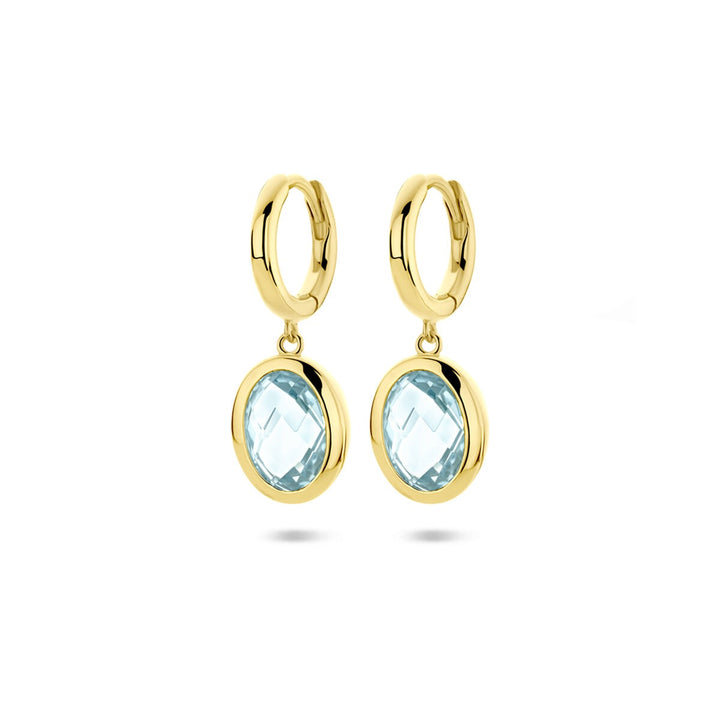 Verguld zilveren klapoorringen met sky blue topaas – 26 mm