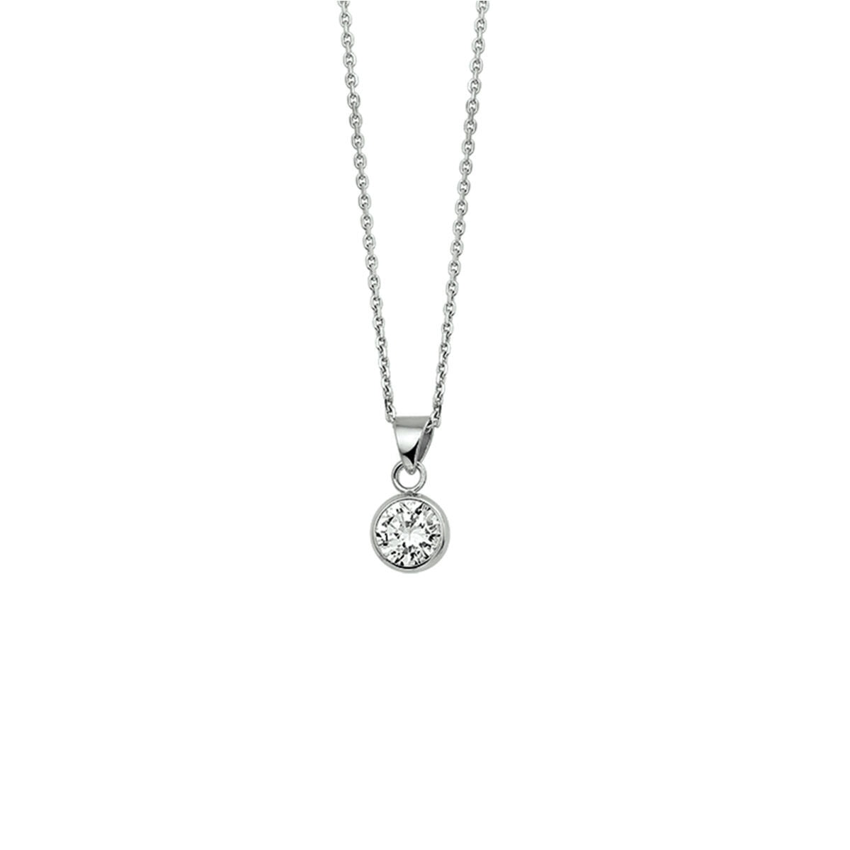 Zilveren collier van gerhodineerd 925 zilver met een ronde zirkonia hanger.