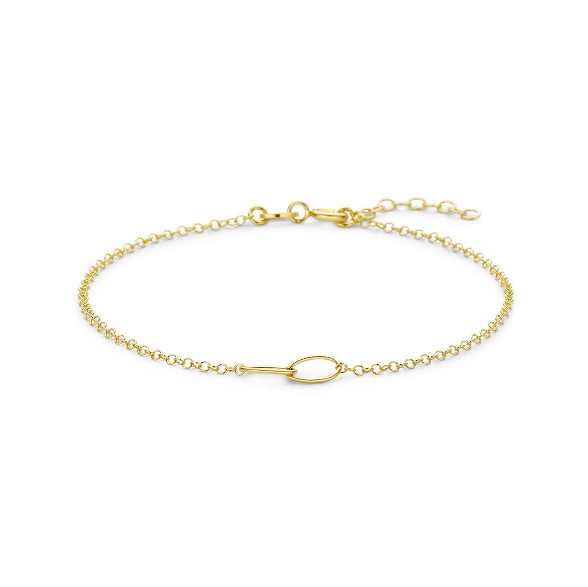 Geelgouden armband met ovale schakels en een fijne ketting met sluiting.