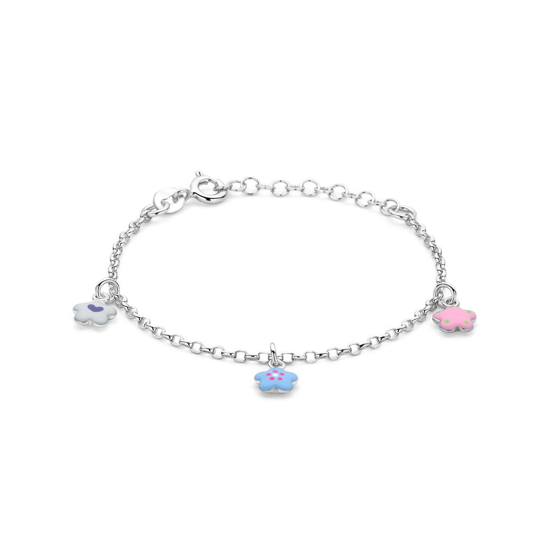 Gerhodineerd 925k zilveren kinderarmband met bloemen en emaille